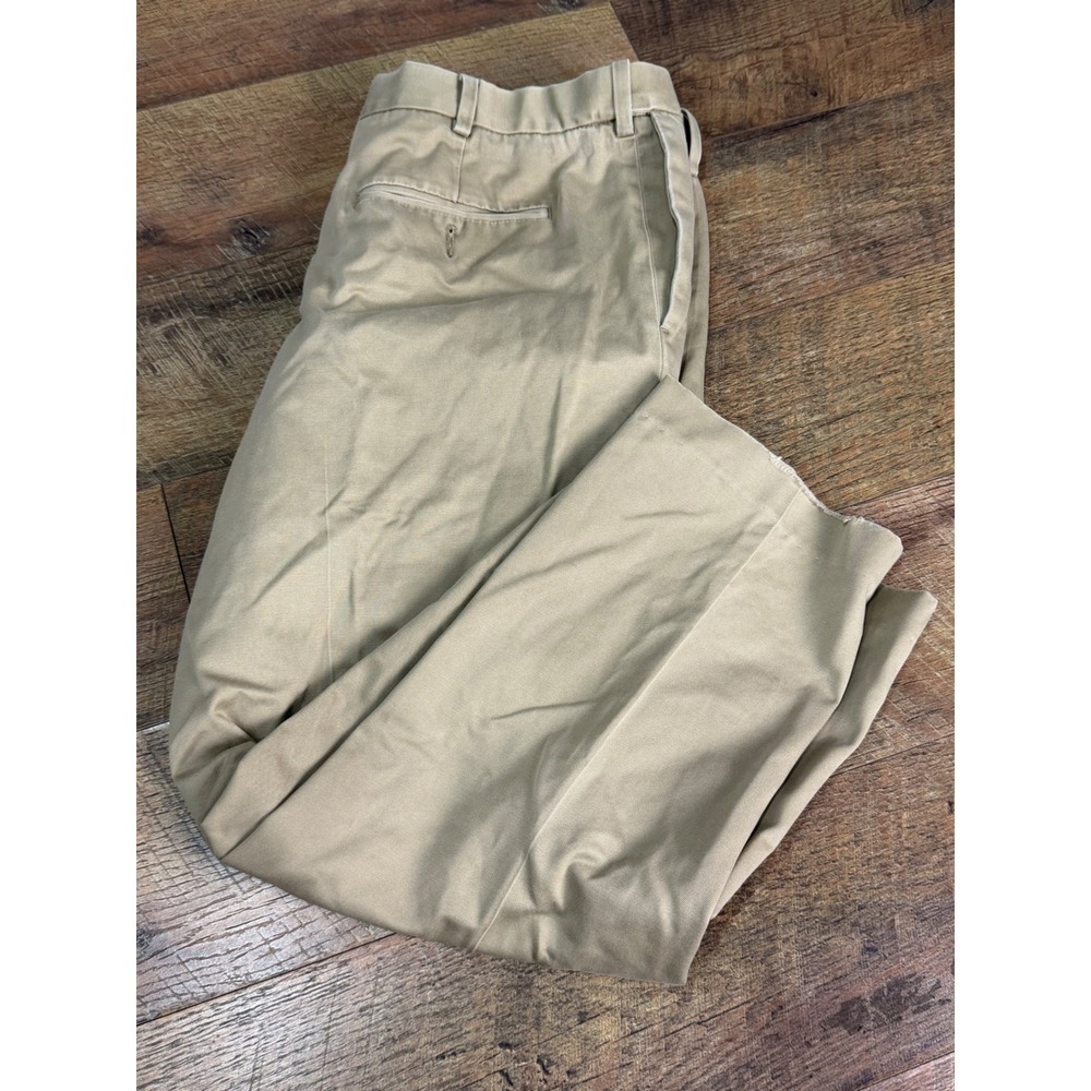 Perry Ellis Portfolio Mens 34R Tan 100% Wool Flat Front Dress Pants Khaki Marco